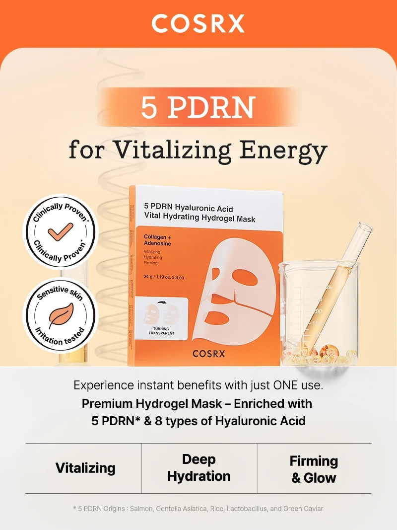 ($80+ Free Gift) COSRX 5 PDRN Hyaluronic Acid Vital Hydrating Hydrogel Mask