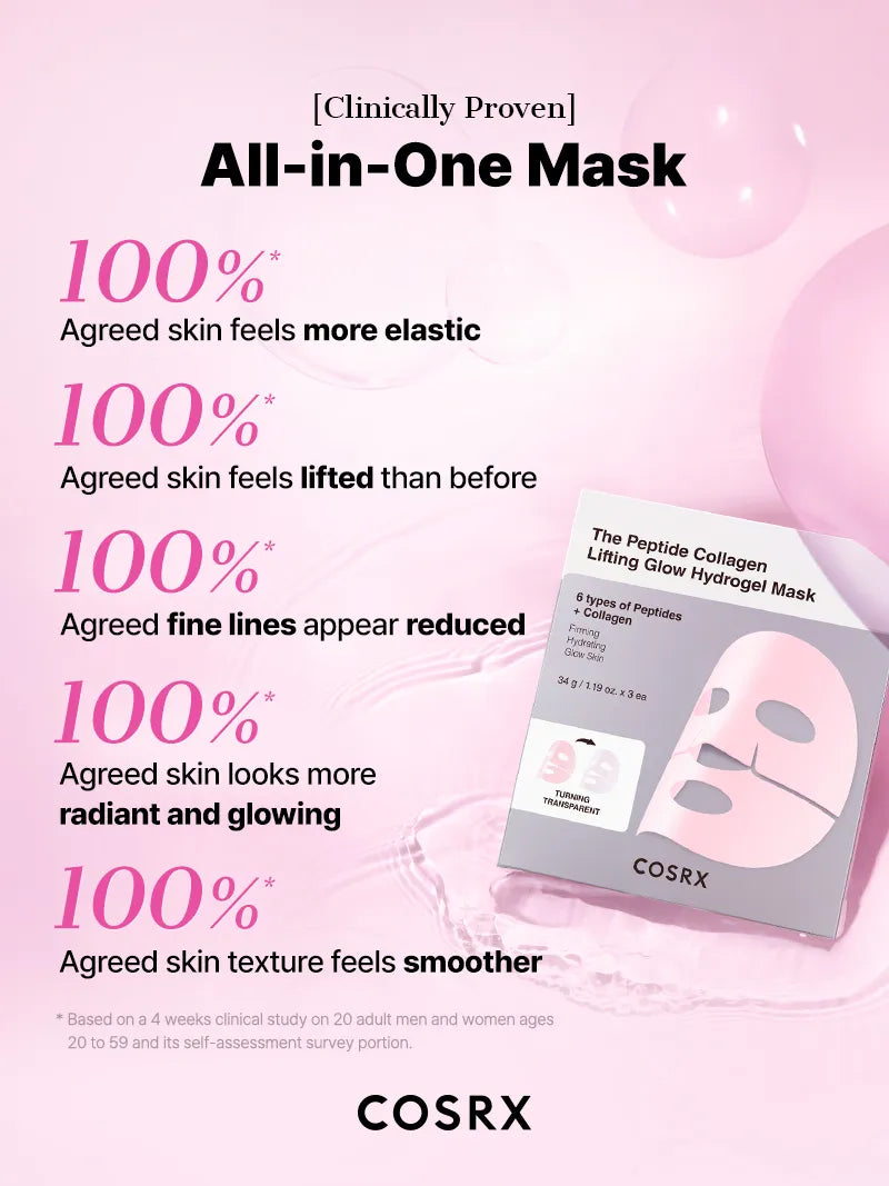 (￡40+ Free Gift) COSRX The Peptide Collagen Lifting Glow Hydrogel Mask_3ea
