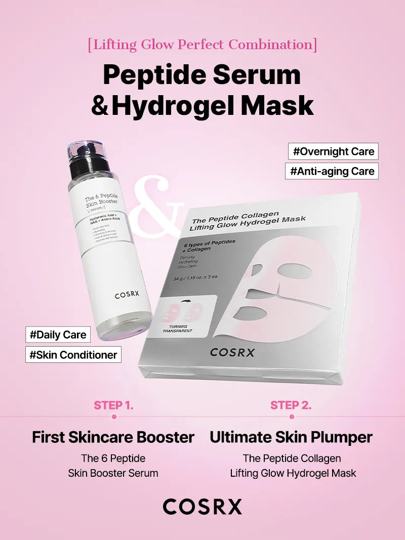 (￡40+ Free Gift) COSRX The Peptide Collagen Lifting Glow Hydrogel Mask_3ea